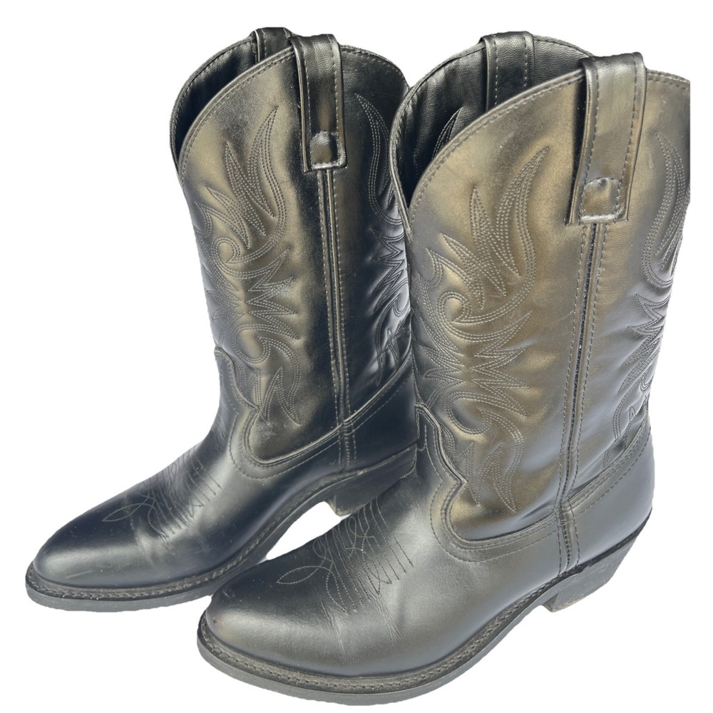 Laredo 4240 Paris R Toe Black Leather Cowboy Western Pull On Mens Boots Size 9 D